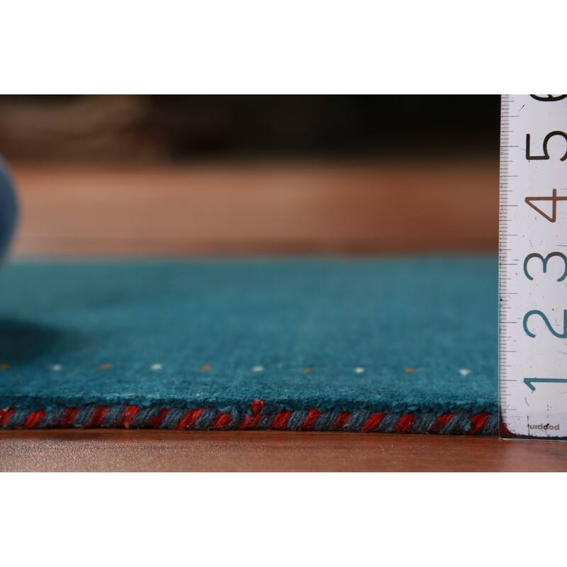 Hand Knotted Oriental 100% Wool Carpet Tribal Tribal Navy Blue & Blues Gabbeh Runner Rug - 9' 9'' X 2' 7''