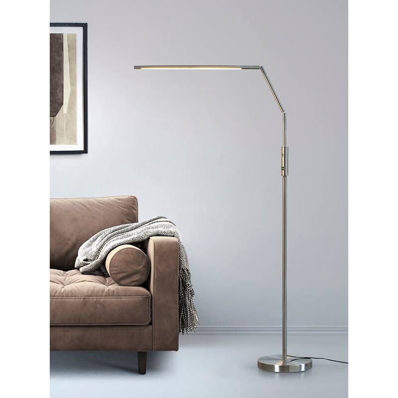 Alpha 69" Height/Angle Ajustable 12W LED Dimmable Floor Lamp with USB Ports - Brushed Nickel