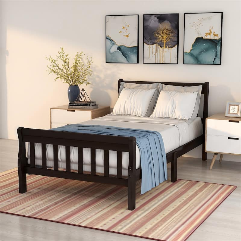 Merax Wood Twin Platform Bed with Headboard, Footboard, Slat Support - Espresso