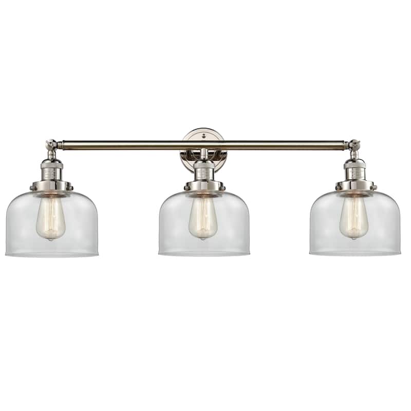 Innovations Lighting Large Bell 3 Light 32" Wide Bathroom Vanity Light - Polished Nickel / Clear