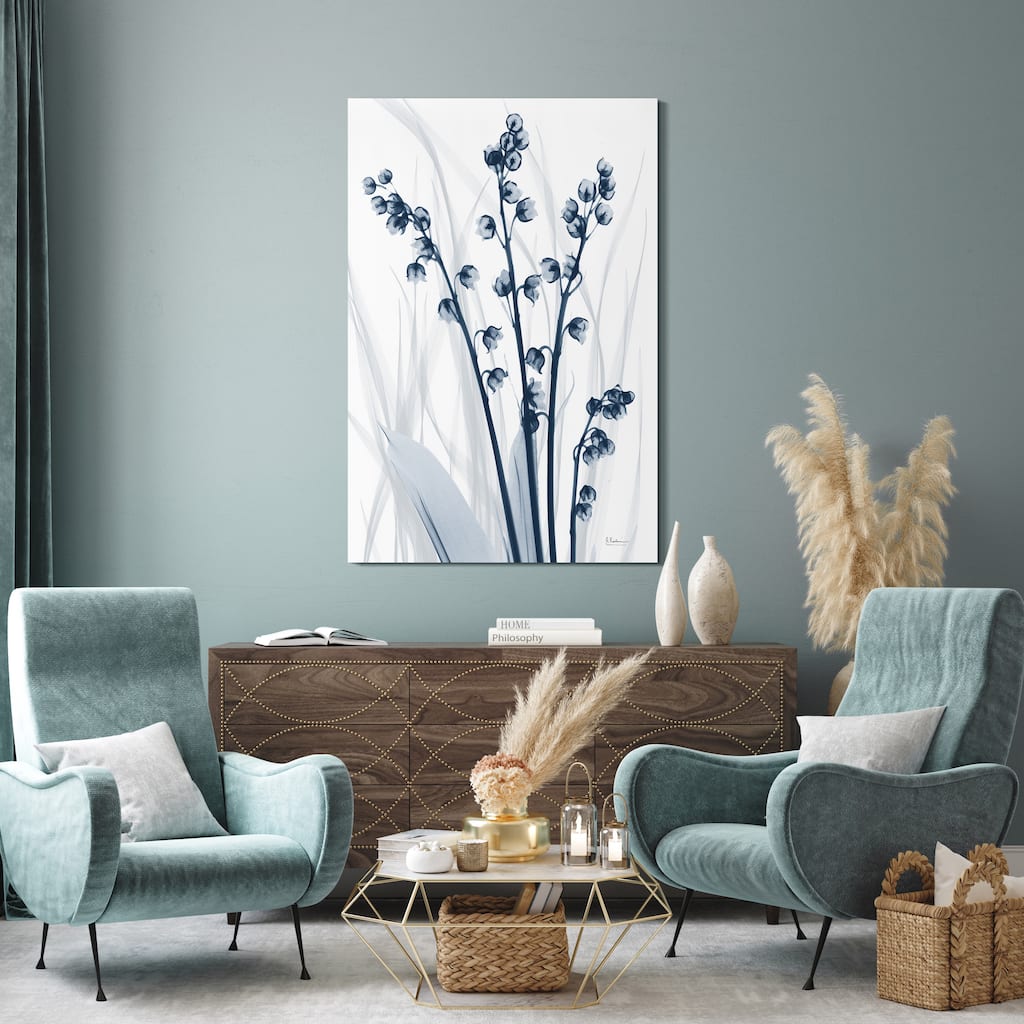 "Radiant Blues 1" Frameless Free Floating Tempered Glass Panel Graphic Wall Art