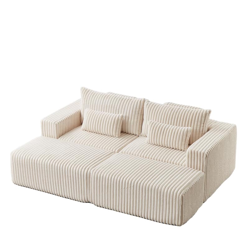 87" Corduroy Modular Lounge Chaise with 2 Removable Footstools, No Assembly Required