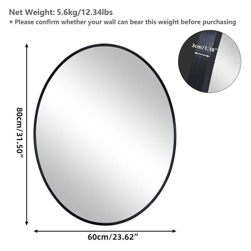 Black Oval Mirror for Bathroom Aluminium Alloy Frame Wall Mount Mirror