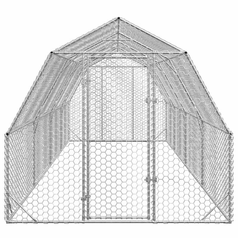 vidaXL Chicken Run Galvanized Large Durable Metal Chicken Coop - Silver - 315.0 x 98.4 x 88.6