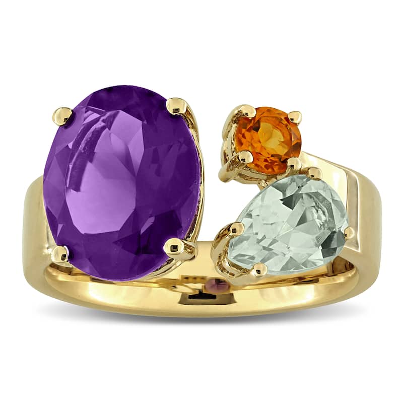 Miadora 3 7/8ct TGW Amethyst-Africa Green Quartz Madeira Citrine Open Ring Yellow Silver
