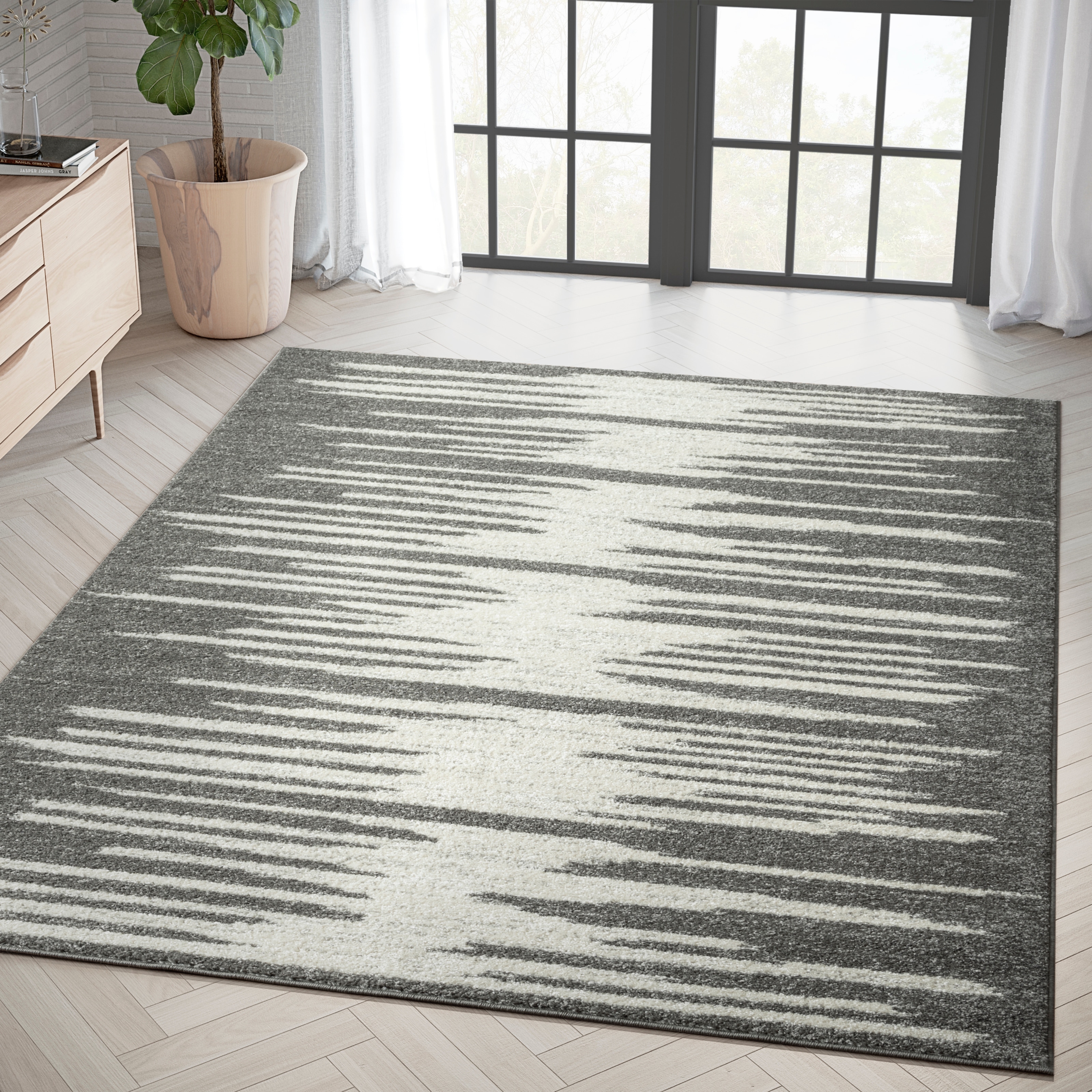 Abani Casa Geometric Ivory and Grey Indoor Area Rug