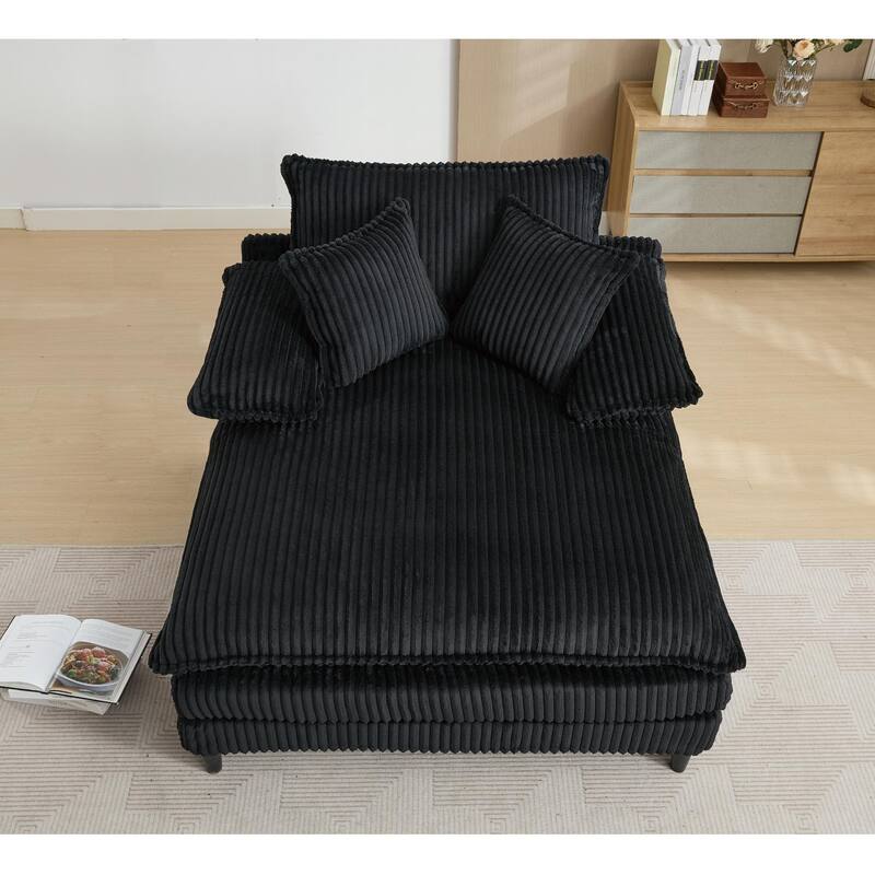 Oversized Corduroy Chaise Lounge Chair, Adjustable 4-Gear Reclining Sleeper Sofa Bed, Living Room Deep Seat Leisure Sofa Chair