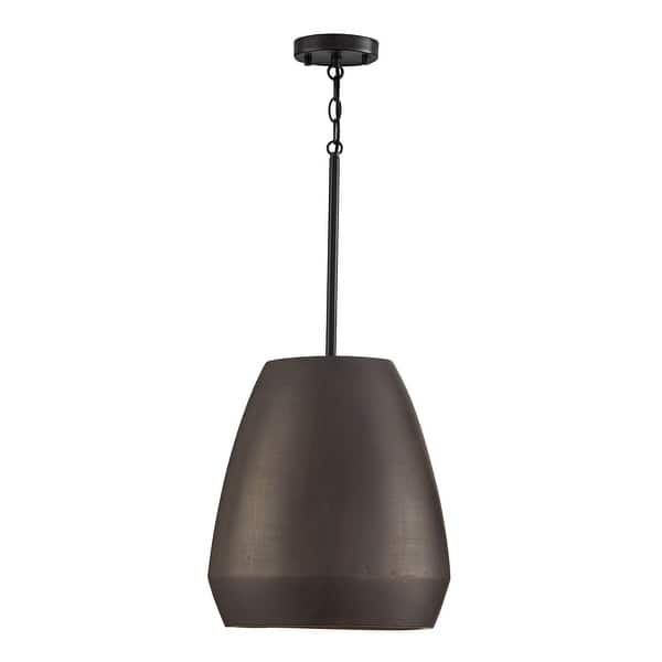 slide 2 of 6, 14" W x 15" H 1-Light Handcrafted Terracotta Pendant with Matte Black - 14.25"W x 15.75"H Terracotta Umber
