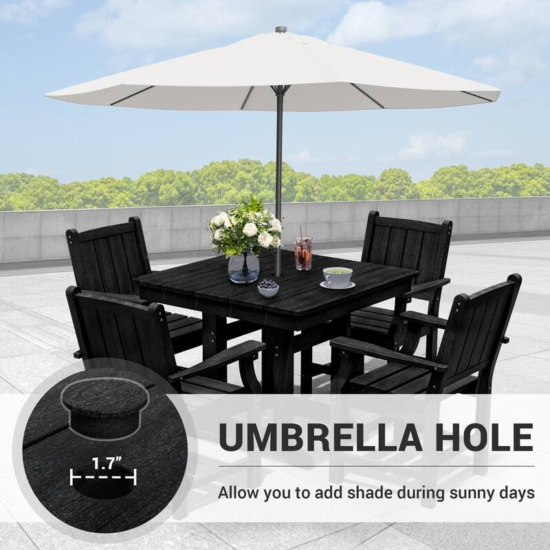 Black 5/7-Piece HDPE Plastic Patio Outdoor Dining Set with Arm Chairs