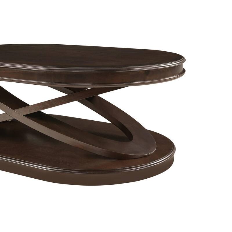 Solid Wood Oval Coffee Table with X-Shaped Base for Living Room Use