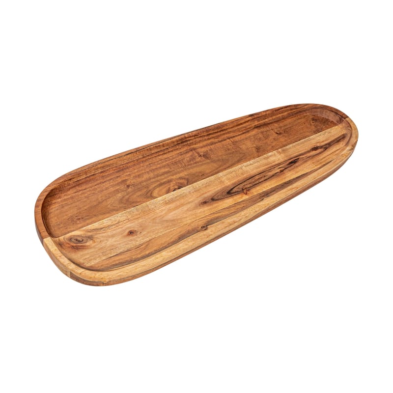 Acacia Wood Serving Tray with Metal Base