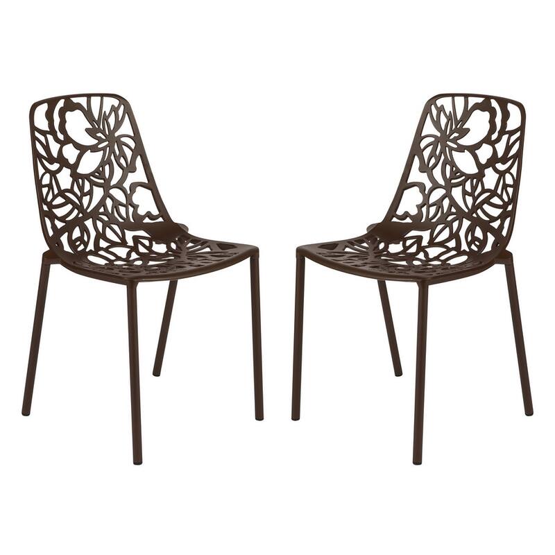Devon Aluminum Outdoor Dining Side Chair with UV Resistant and Cuout Backrest for Indoor or Outdoor Set of 2 - Brown