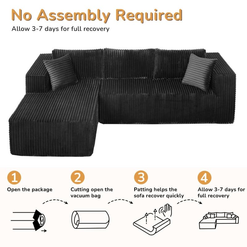 Modular Plush Sofa, All-Foam No Springs, Space-Saving for Living Room