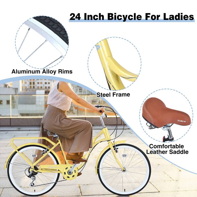 24" Women's Comfort Bike, Shimano 7-Speed, Steel Frame with V Brakes and Cushioned Saddle