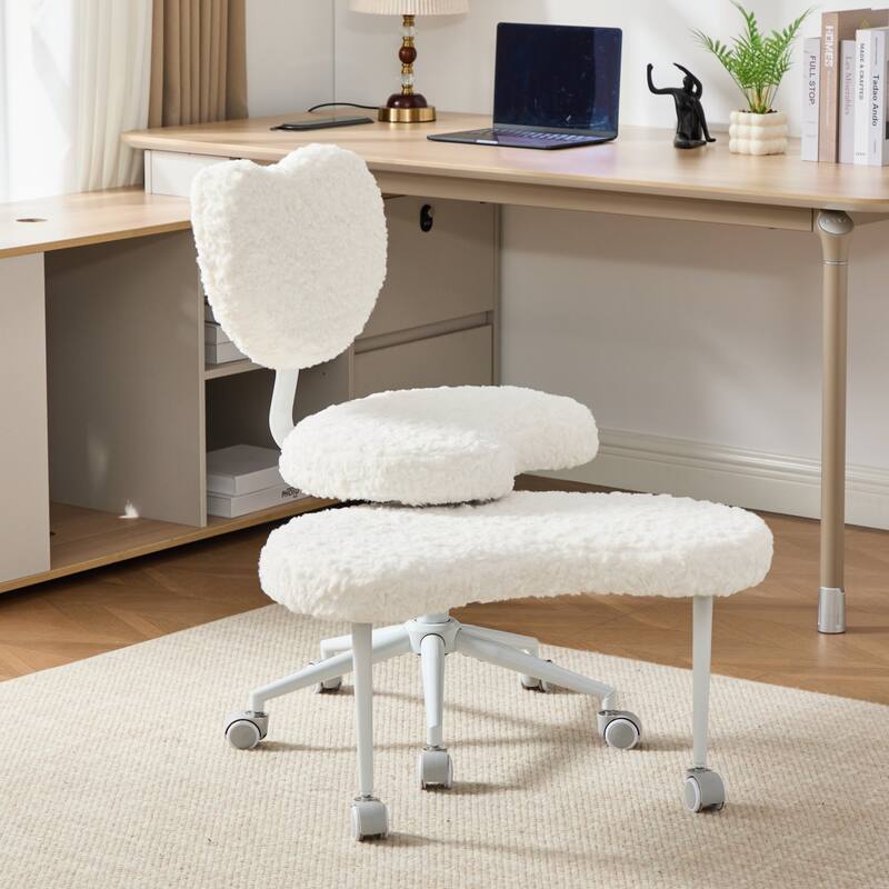 Rossetta Cute Fluffy Design Criss Cross Desk Chair with Lumbar Support and 360-Degree Swivel Footstool