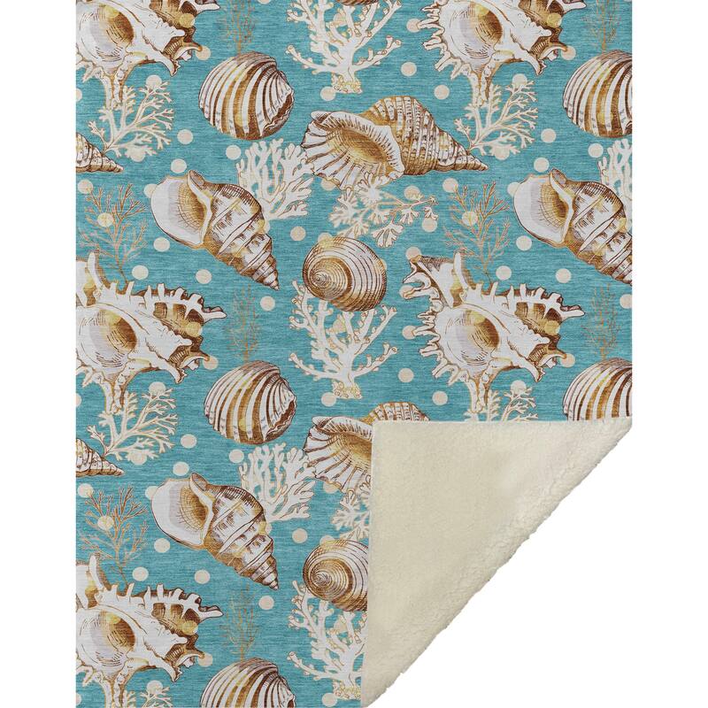 Premium Machine Washable ASB185 Seashells Sherpa Throw Blanket