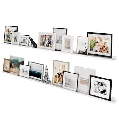 Wallniture Denver Picture Ledges, Photo Display Shelves for Wall, 84" , White, Set of 2