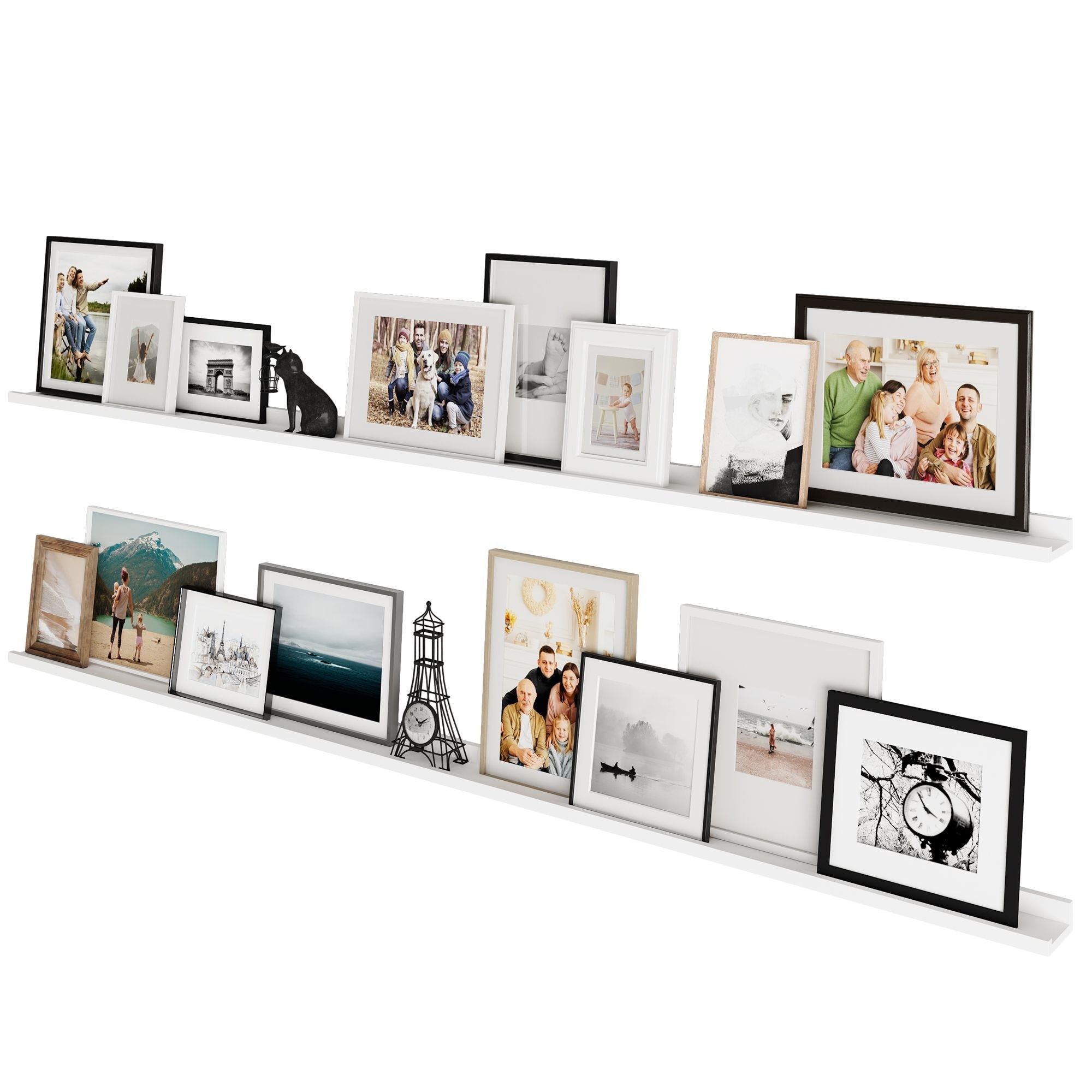 Wallniture Denver Picture Ledges, Photo Display Shelves for Wall, 84" , White, Set of 2