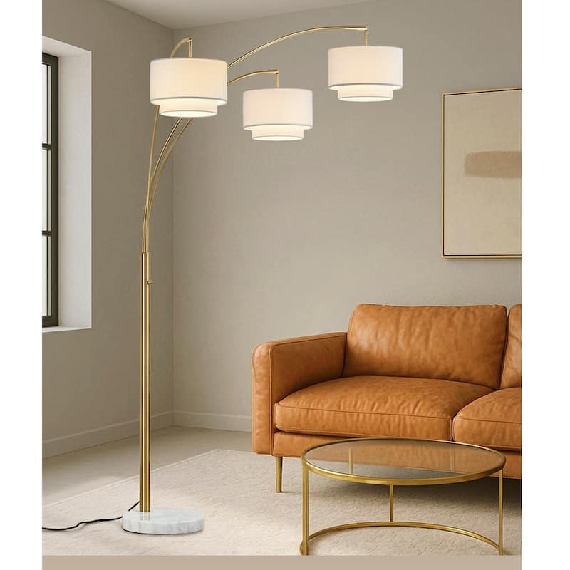Broadway 3-light 4-way Switch Arch Floor Lamp - Antique Brass/White Shade