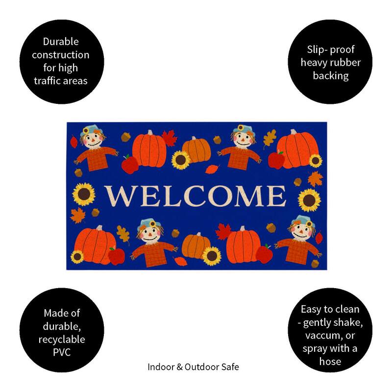 Orange and Navy 18 in. x 30 in. PVC Harvest Welcome Door Mat