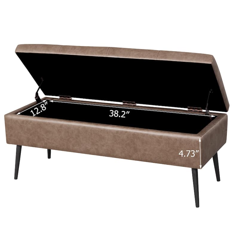 Adeco 42" Faux Leather Storage Bench with Lift-Top Lid