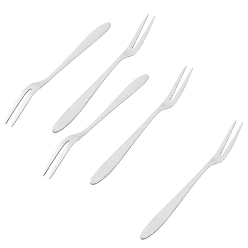 Kitchen Stainless Steel Two Teeth Design Appetizer Cake Fruit Tasting Fork 5pcs - Silver Tone