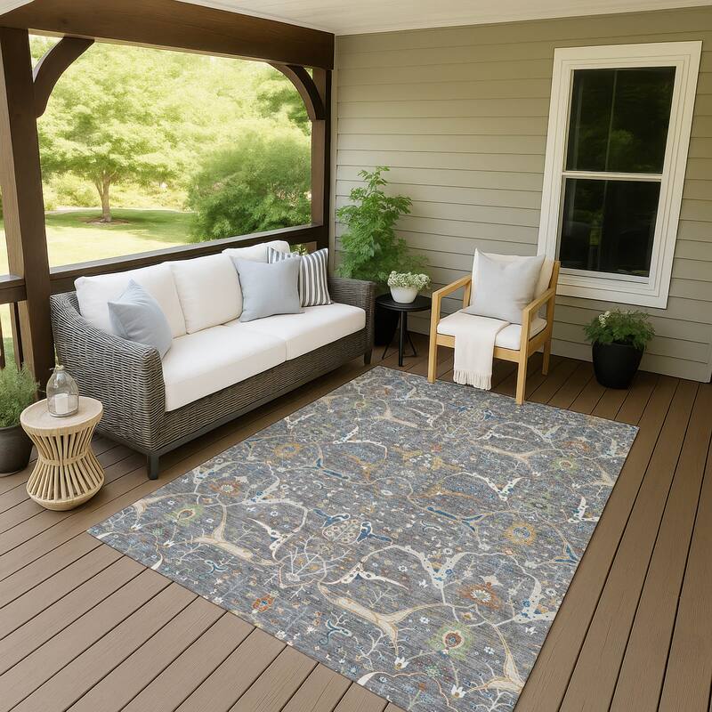 Machine Washable Indoor/ Outdoor Traditional Persian Chantille Rug - Gray - 3' x 5'