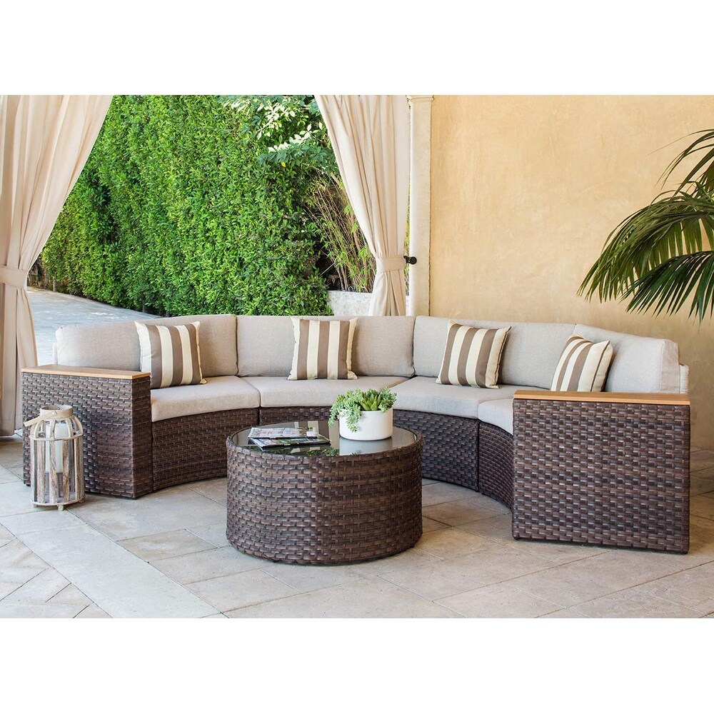 Havenside Home Nuon Outdoor 5-piece Round Wicker Sectional Sofa Set