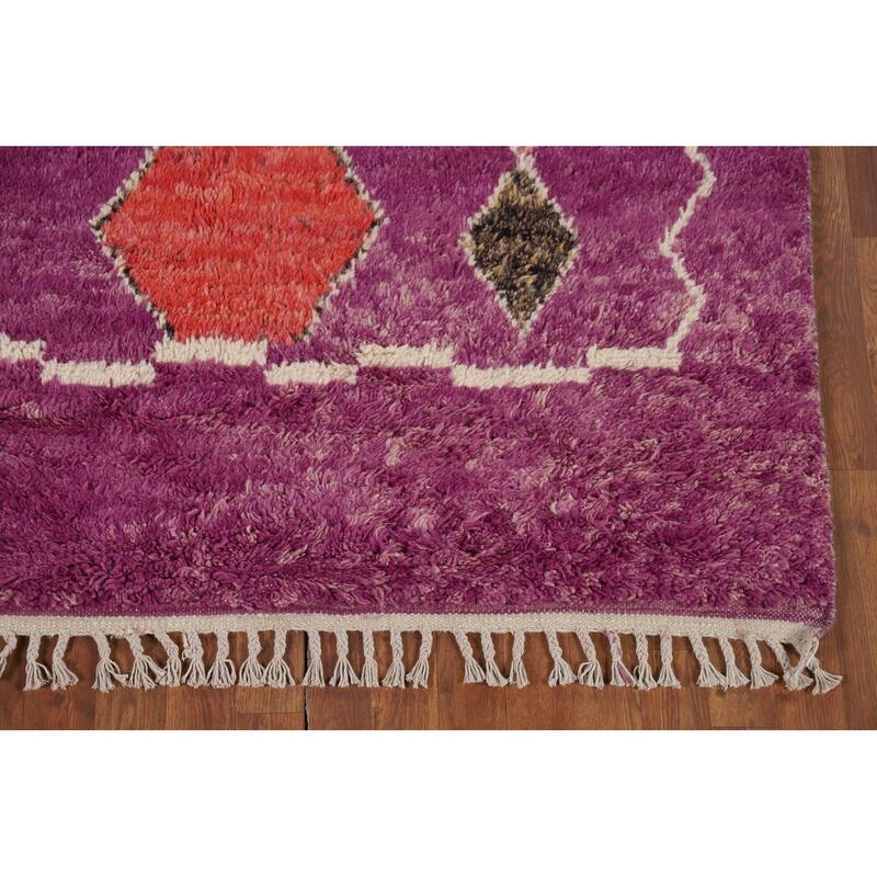 Hand Knotted Oriental 100% Wool Carpet Modern Geometric Purples Moroccan Area Rug - 8' 6'' X 4' 11''