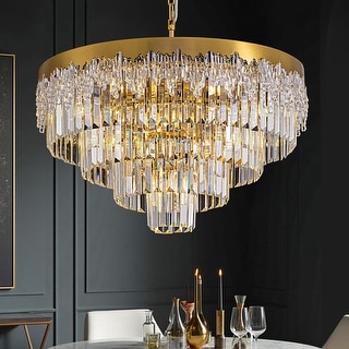 24 in. Modern 5-Tier Gold Crystal Chandelier with 11 Lights, Round Contemporary Ceiling Light for Dining Room and Living Room