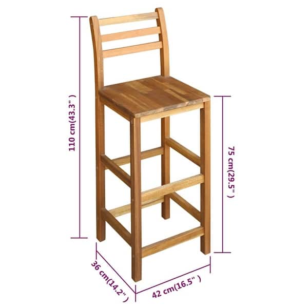 vidaXL Wooden Bar Stools with Backrest & Footrest Set of 2, Brown - 16.5" x 14.2" x 43.3"