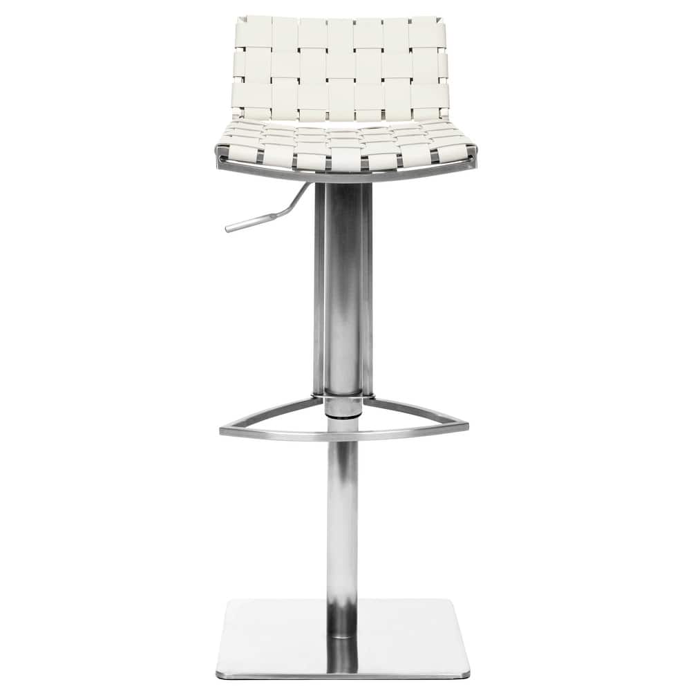 SAFAVIEH Herlinda 21.7-30.7-inch White Leather Seat Stainless-Steel Adjustable Bar Stool - 18.5" x 15.4" x 29.5" - 19Wx15Dx30H