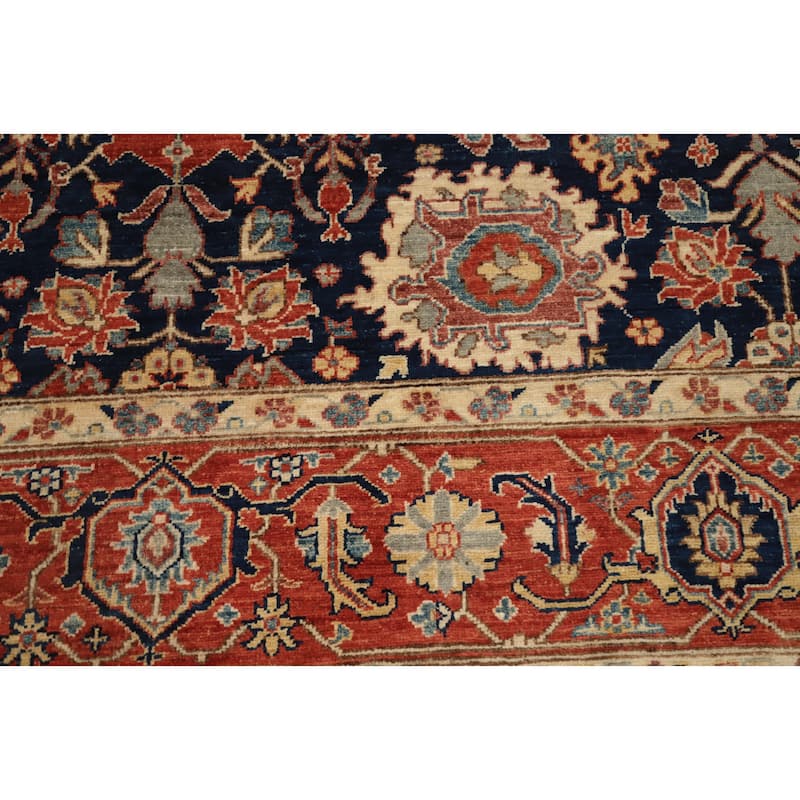 Hand Knotted Oriental 100% Wool Carpet Traditional All-Over Navy Blue & Blues Ziegler Area Rug - 9' 10'' X 8' 0''