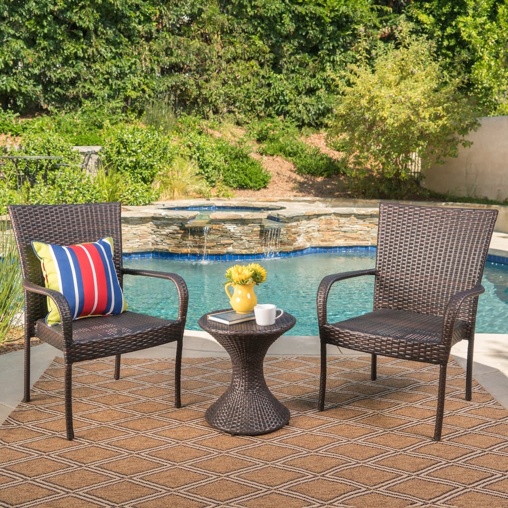 Newport Outdoor 3-Piece Round Wicker Chat Set by Christopher Knight Home