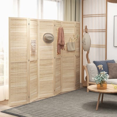HOMCOM 6 Panel Room Divider, 5.6' Tall Indoor Portable Wood Folding Privacy Screen with Hook Holes
