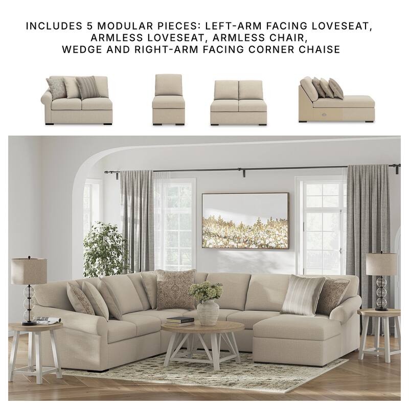 Signature Design by Ashley LadyMae Beige 5-Piece Sectional with Chaise