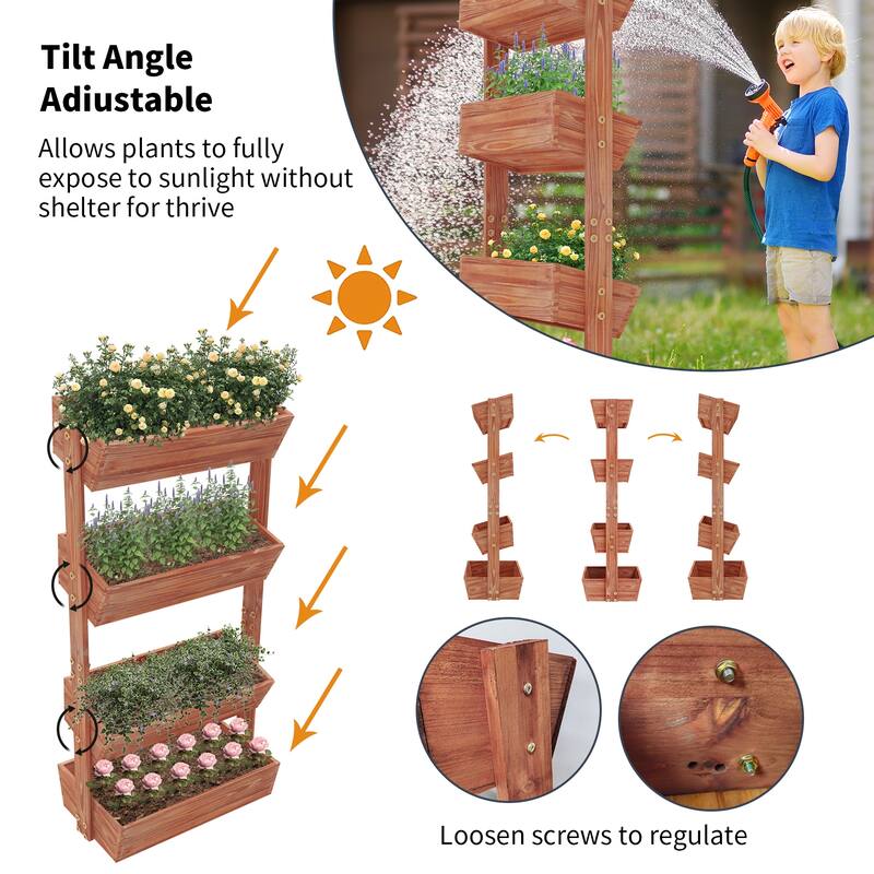 4-tier Wooden Vertical Ladder Raised Vegetable Planter Box Elevated Garden Bed - 25.6" W x 55.5" H