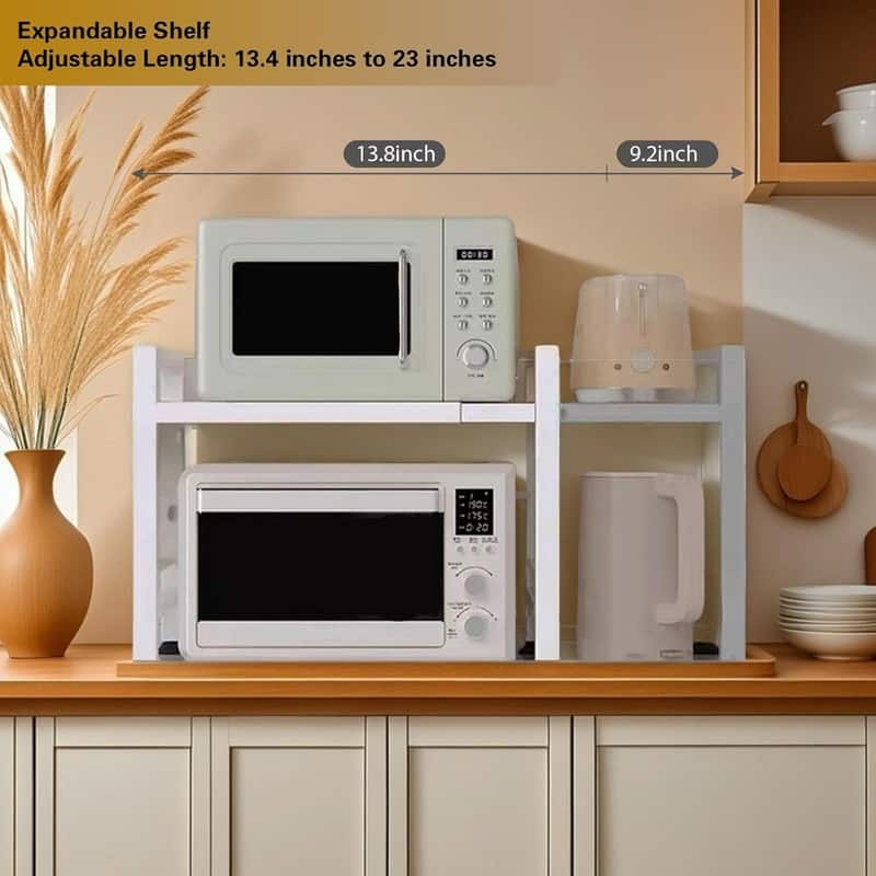 Microwave Oven Rack Expandable Countertop Heavy Duty - 12.8"D x 21.65"W x 17.13"H