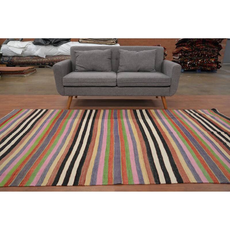 Hand Woven Oriental 100% Wool Carpet Southwestern Geometric Multi-Colored Kilim Area Rug - 9' 3'' X 5' 2''