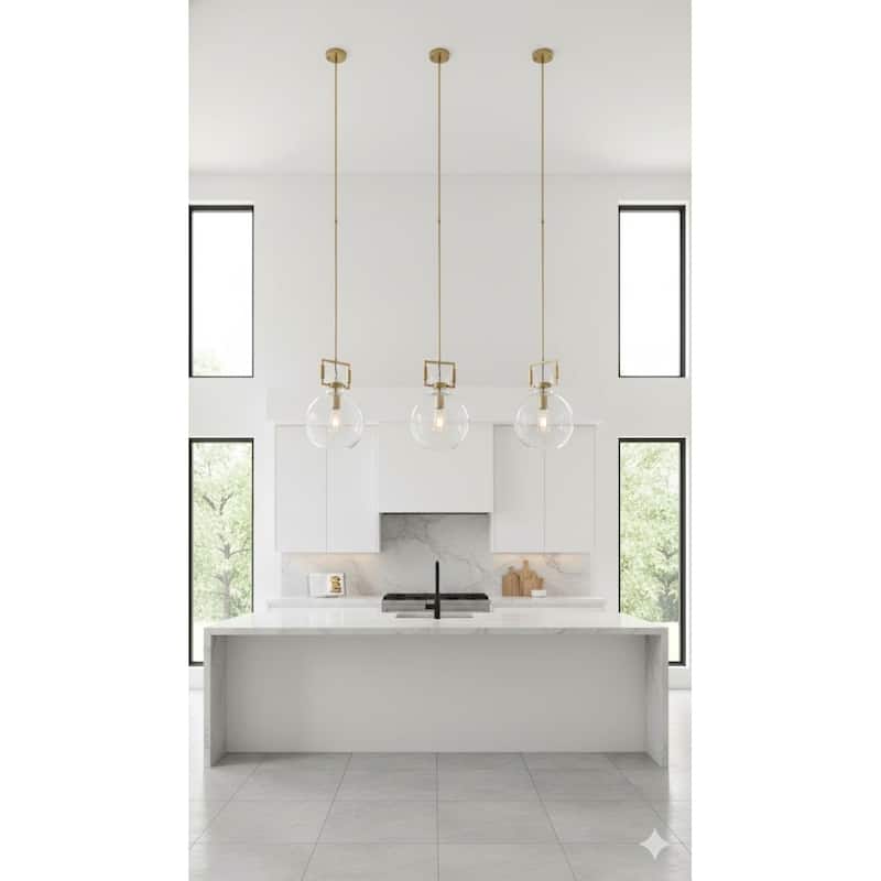 1 Light Brass Metal Single Pendant Lighting with Glass Shade