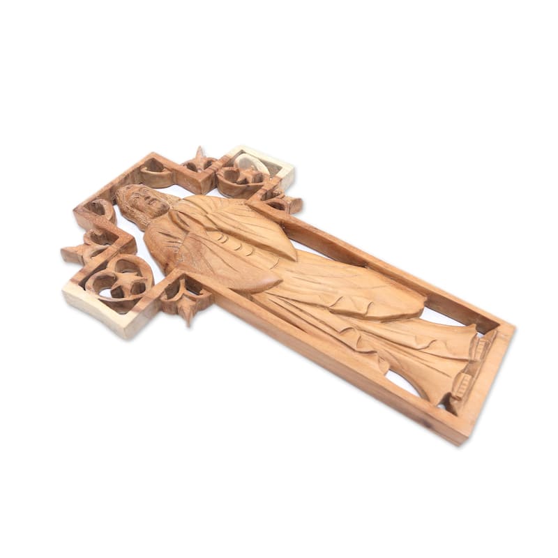Novica Handmade Blessed Jesus Wood Relief Panel