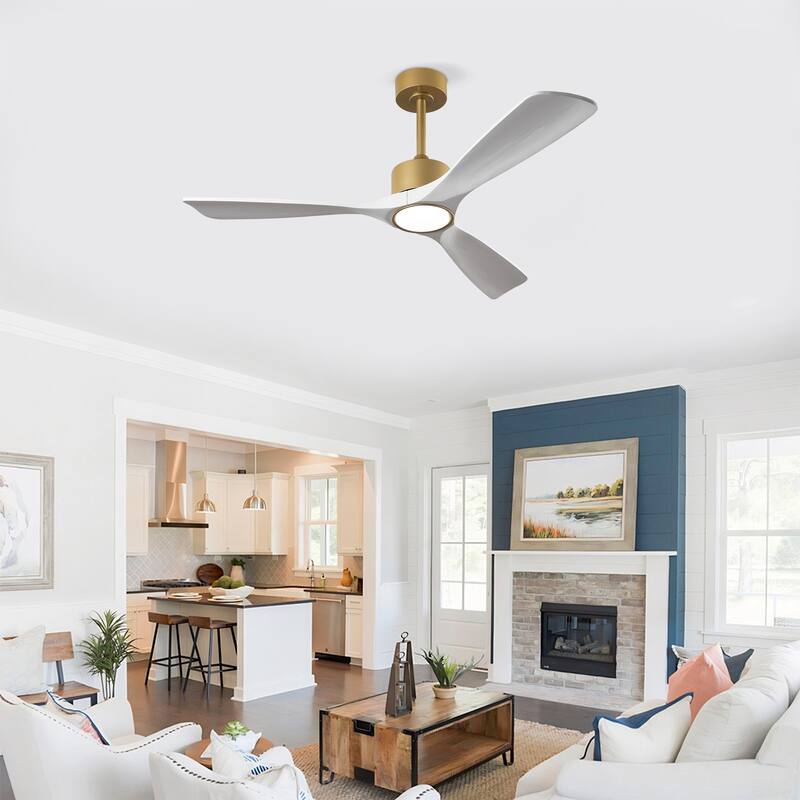 52 Inch Wood Ceiling Fan With Light Kit Dimmable LED,Remote Control for Patio Living Room, Bedroom, Office,Indoor - 52 Inches