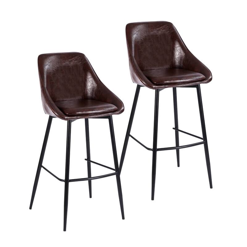 Porthos Home Umi Bar Stools Set of 2, PU Leather Upholstery, Iron Legs