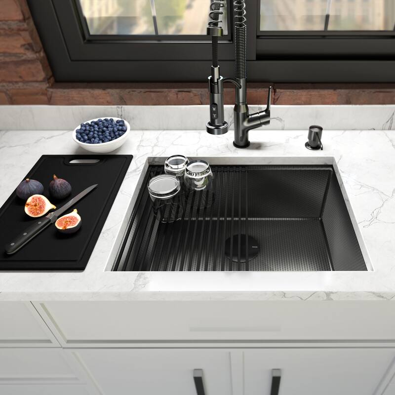 Matrix 24" Undermount Workstation 16 Gauge Single Bowl Stainless Steel Kitchen Sink with Accessories