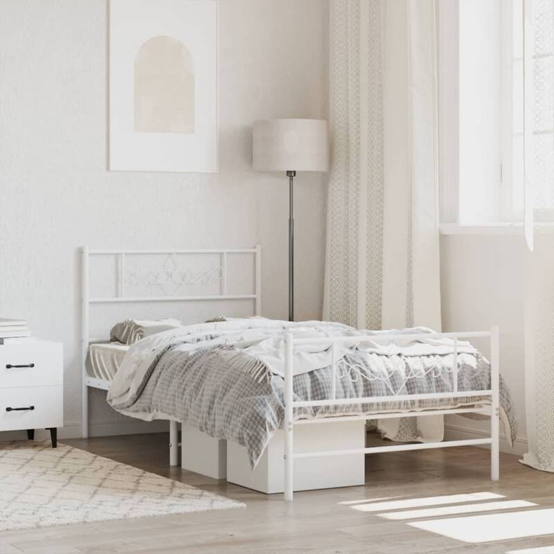 vidaXL 12 Inches White Twin XL Metal Bed Frame No Mattress - 81.5" x 41.3" x 35.4"