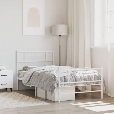 vidaXL 12 Inches White Twin XL Metal Bed Frame No Mattress - 81.5" x 41.3" x 35.4"
