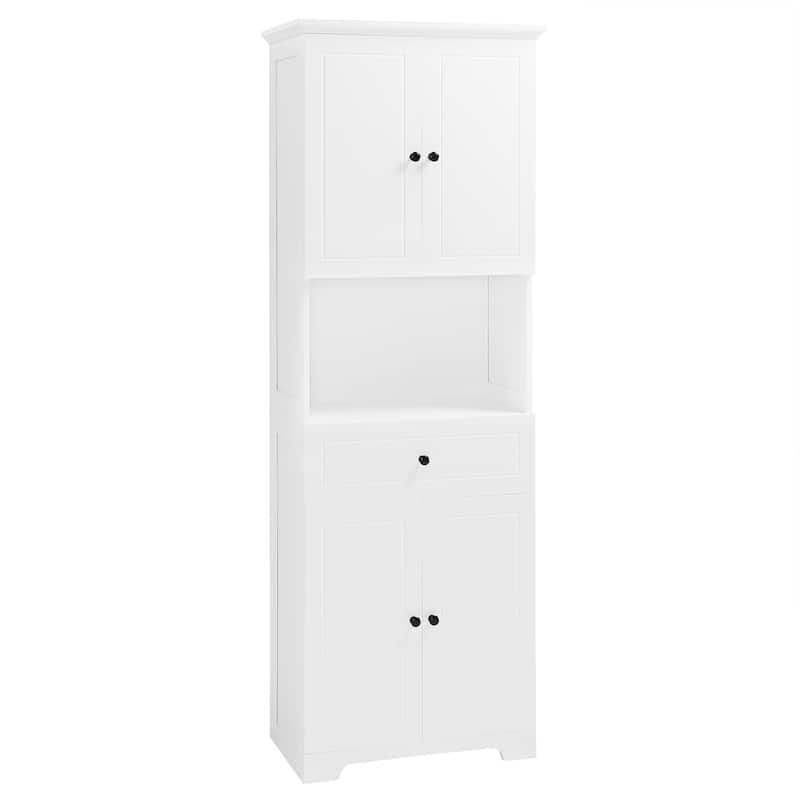 GDFStudio - Oliver Tall Bathroom Cabinet with Four Doors, Open Shelf, and Adjustable Storag