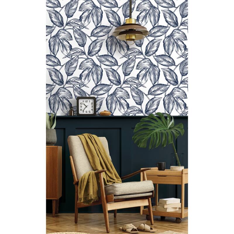 NextWall Sketched Leaves Peel and Stick Wallpaper