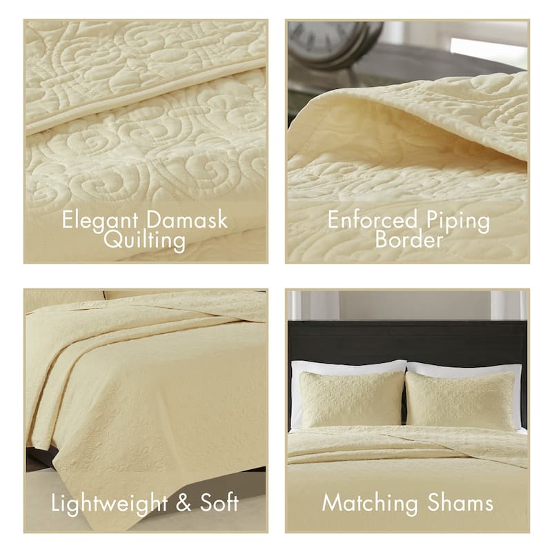 Madison Park Mansfield Reversible Oversized 3-piece Solid Texture Bedspread Quilt Set with Matching Shams