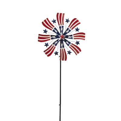63 in. Metal Americana Wind Spinner Yard Stake